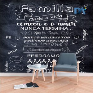 Papel de parede "Felicidade, Fé e Amigos" - Chalkboard